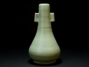 【開】中国古玩 時代 龍泉窯 青磁 貫耳瓶 花瓶 高さ17.5㎝ TZ5