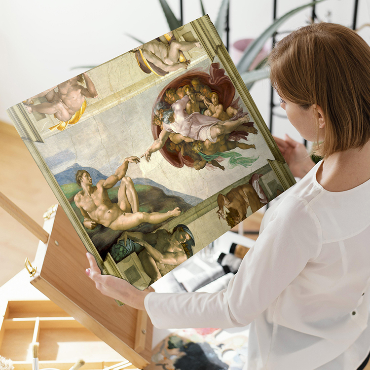 Panel de arte Tablero de arte Renoir Michelangelo La creación de Adán 60x45 A2 Pintura interior para colgar en la pared 01, Obra de arte, Cuadro, Retratos