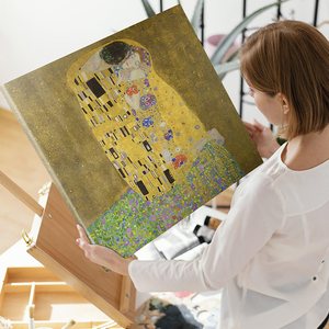 Art hand Auction Арт-панно Арт-доска Климт Поцелуй 53×53 Настенная картина для интерьера 01, произведение искусства, рисование, портрет