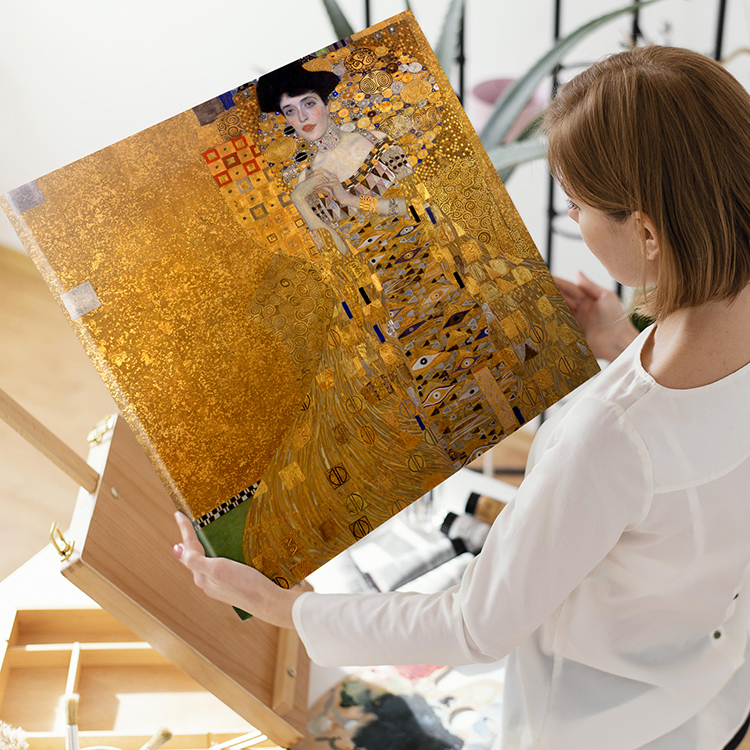 Kunstpaneel, Kunsttafel, Klimt-Porträt von Adele Bloch-Bauer I, 53 x 53, Wandbehang, Innengemälde 01, Kunstwerk, Malerei, Porträts