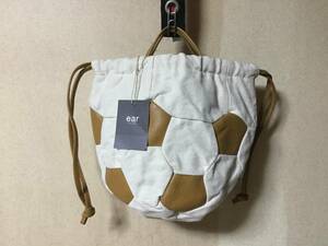 未使用★ear PAPILLONNER（イア パピヨネ）　サッカーボールデザインの巾着バッグ　生成り×キャメル★トートバッグ