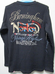 Norton サーマル長袖Ｔシャツ・Ｓ・黒／ブラック（ノートンモーターサイクルワッフル地ロンＴシャツ英国バイクメーカーオートバイウエア）