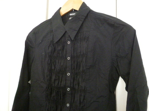 DKNY/ Donna Karan New York * black car - ring blouse shirt S/ long sleeve black *a38