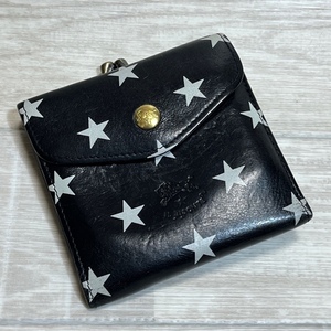 IL BISONTE/ Il Bisonte / Japan limitation collection / dot Star square bulrush . purse / Star print / leather /. inserting ×2/ black / unisex 