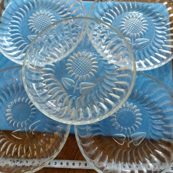 レトロガラス皿ひまわり3枚セット