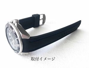 22mm 腕時計 シリコン ラバーベルト ブラック×ブルー 【対応】SEIKO ダイバーモデル SKX サムライ 等 セイコー