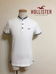 【新品】 HOLLISTER ホリスター ストレッチ バンデッドカラー ポロシャツ ヘンリーネック サイズM 半袖 180/96A 白 633087812