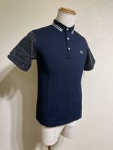 【美品】 FRED PERRY フレッドペリー 切替し 鹿の子 ポロシャツ トップス サイズXS 半袖 ネイビー ドット柄 F1631_画像8