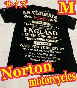 Norton ノートン モーターサイクル 半袖Tシャツ　バイカー　黒　刺繍ロゴ　Mサイズ