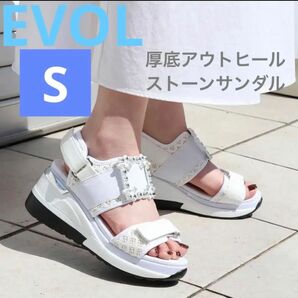 【EVOL/イーボル】 厚底アウトヒール ストーンサンダル IS9849