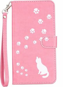 iPhone14 6.1インチスマホケース手帳型 ★ピンク ★可愛い猫柄ストラップ★カード収納★
