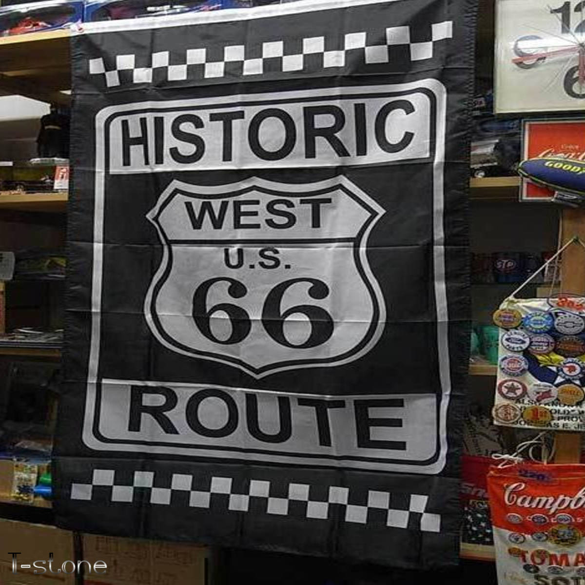 American Goods Big Flag Tapestry ROUTE66 Stylish Interior Oldies Excellent Presence Setagaya Base Man's Hideaway Creating Atmosphere, handmade works, interior, miscellaneous goods, panel, tapestry