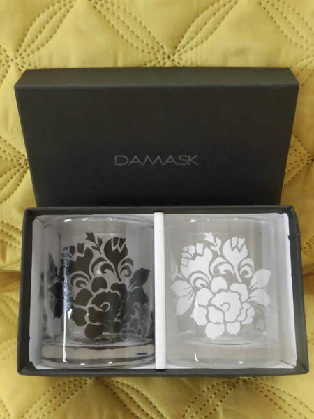 ●即決！送料無料！●ペアグラス●DAMASK●ガラス製コップ/ロックグラス/ダマスク柄風花柄/かっこいい/おしゃれ/タンブラー