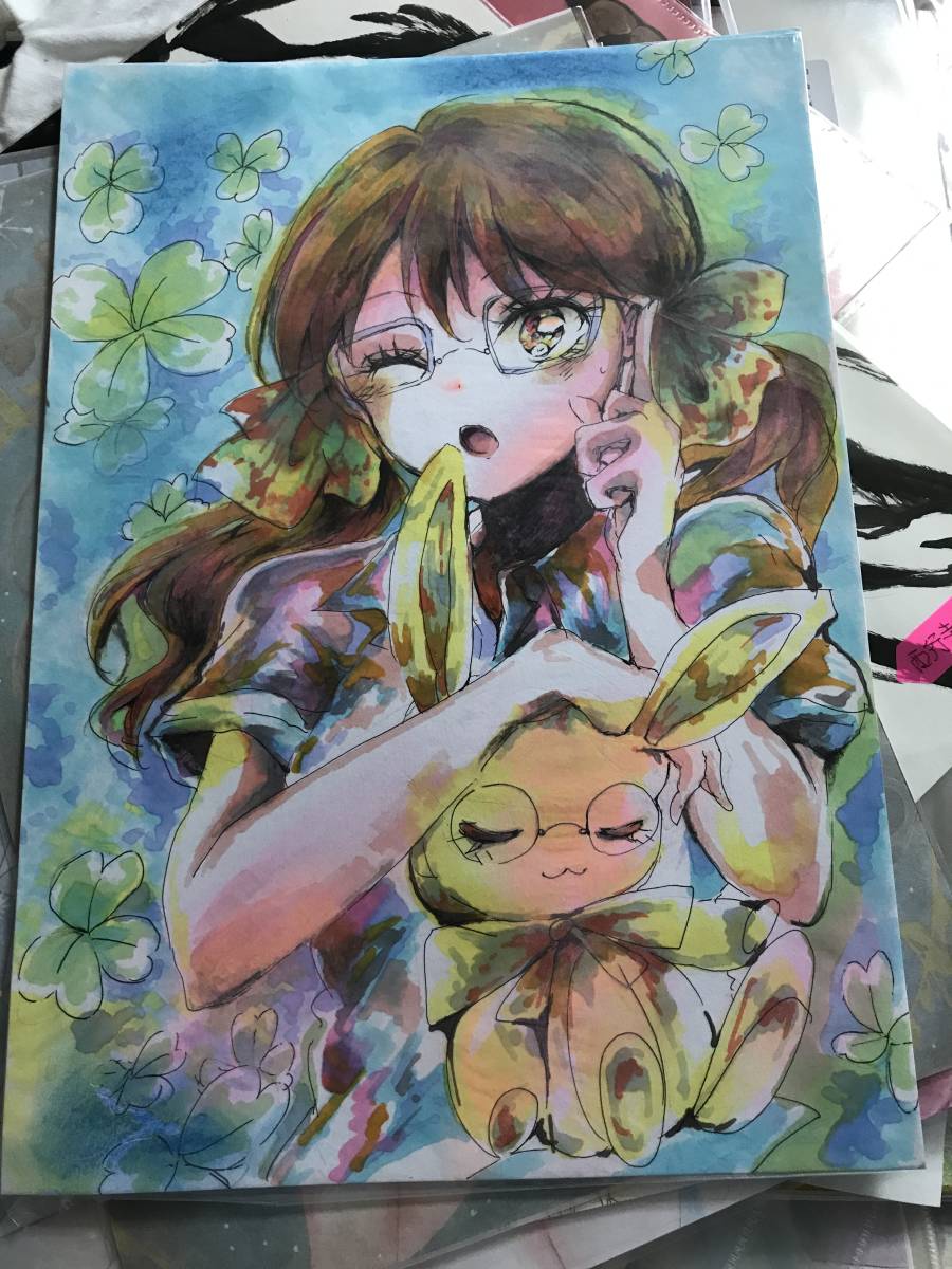 Golden rabbit and girl/handwritten illustration, comics, anime goods, hand drawn illustration