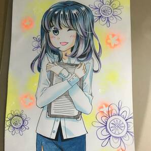 OL女子ウィンク手書きイラストの画像1