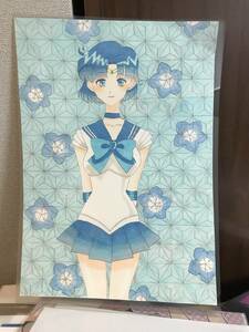 Art hand Auction Sailor Mercury nemophila handwritten illustration, comics, anime goods, hand drawn illustration