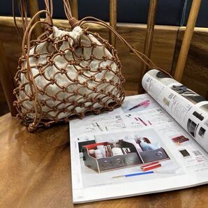 新品未使用品 ミニバッグ ショルダーバッグ ブラウン マクラメバッグ 編みバッグ ネットバッグ 内袋付き