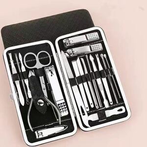  man and woman use nail clippers set black 