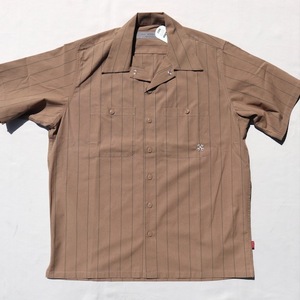 XL size BLUCObruko standard work shirt beige stripe STANDARD WORK SHIRTS S/S 0108-3A01