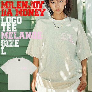 【 MR.ENJOY DA MONEY 】 MEDM 正規品 男女兼用 ユニセックス ビッグサイズ ストリート系 ロゴ 刺繍 Tシャツ LOGO TEE メランジ L