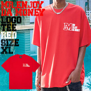 【 MR.ENJOY DA MONEY 】 MEDM 正規品 男女兼用 ユニセックス ビッグサイズ ストリート系 ロゴ 刺繍 Tシャツ LOGO TEE レッド XL