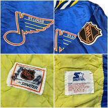80s USA製 STARTER NHL St. Louis BLUES スタジャン L セントルイス ブルース ロゴ 刺繍 ナイロン ジャケット スターター ヴィンテージ _画像3