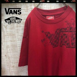 VANS バンズ プリントTシャツ 赤系 半袖 古着 L レッド メンズ レディース おしゃれ ゆるだぼ 2691