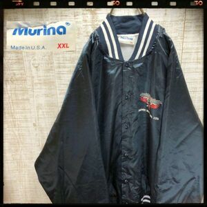 80's Murina サテン スタジャン 紺系 古着 XXL ネイビー メンズ レディース おしゃれ ゆるだぼ 3037