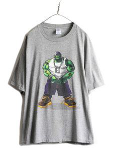 00s ★ MARVEL オフィシャル ハルク プリント 半袖 Tシャツ ( メンズ XL ) 00年代 アメコミ マーベル キャラクター ヒップホップ 当時物 灰