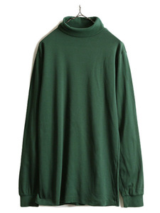 90s USA製 エディーバウアー タートルネック 長袖 Tシャツ ( メンズ L ) 古着 90年代 オールド Eddie Bauer ロンT スムース 緑 無地 白タグ