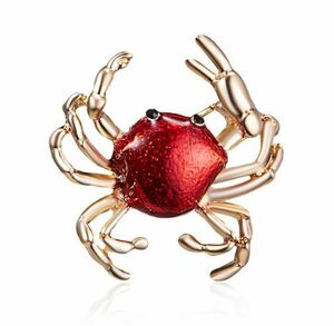 【赤カニ蟹 かに crabブローチ 】甲殻類ピンバッジpin動物ピン金属メッキcancerゴールド装飾アクセサリー鋏ハサミred魚介類 海 川 水中生物