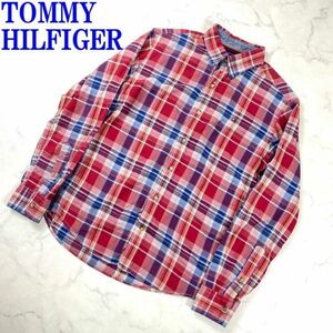 トミーヒルフィガー チェックシャツ 長袖 綿 赤TOMMY HILFIGER コットン レッド M C5270
