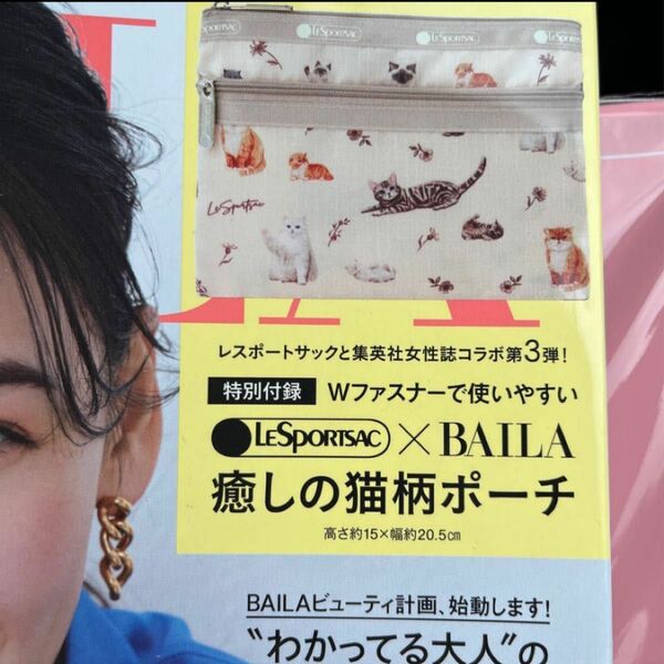 BAILA バイラ 2023年 4月号 付録 LESPORTSAC 癒しの猫柄Wファスナー ポーチ 旅行用 メイク用品 小物入れ