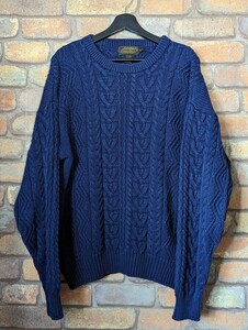 ☆80年代☆ EddieBauer エディーバウアー コットンケーブルニットセーター コットンニット オールド ビンテージ 黒タグ vintage sweater