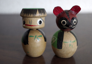 可愛い「カッパたぬき二体」日本製レトロ射的デットストック昔しキャラクター昭和オモチャ駄玩具レアTOY和テイストこけし人形ジャンク