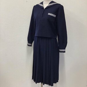 O140 (中古) 兵庫方面 校名不明 セーラー服 上下 2点セット /4/W70/白3本ライン/セーラー/スカート/中学校/高校/制服/学生服/女子学生