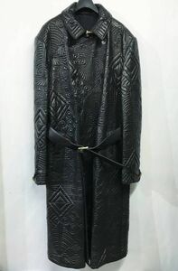 希少 GIANNI VERSACE ビンテージ ジャンニ ヴェルサーチ レザー ロングコート 52 黒 archive Vintage Leather whole pattern long coat