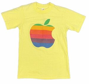 70’s 米国製 ヘインズ Hanes ビンテージ Apple アップル Tシャツ レインボーアップルロゴ R T.Mなし イエロー サイズS [l-0617]