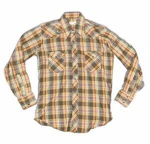 70's 米国製 Wrangler ラングラー ウエスタンシャツ チェック permanent press 長袖 LONG TAILS XL位 [ta-0697]