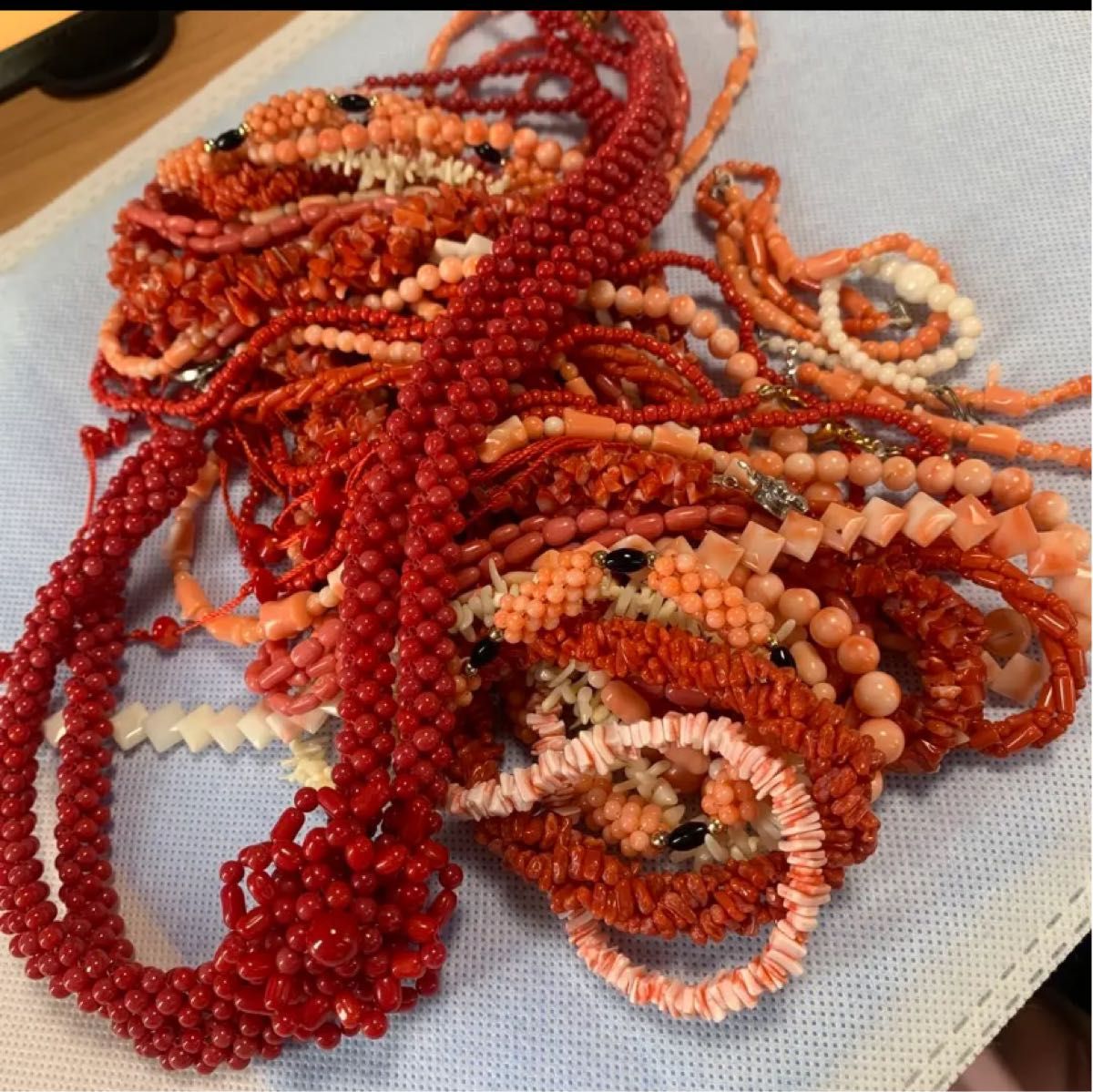 あ4)超豪華 極美 本赤珊瑚&本真珠 ベビーパール6連ネックレス ロング 