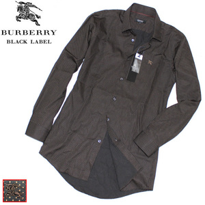 新品！39(M) バーバリーブラックレーベル ドッド柄×ホース刺繍 ショートカラー ドレスシャツ 長袖シャツ■BURBERRY BLACK LABELワイシャツ