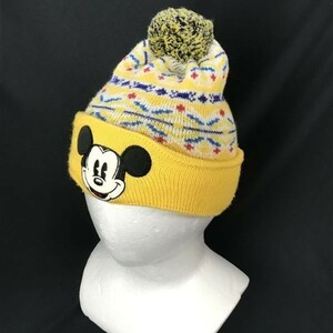 Disney/ディズニー 公式★ニット帽/ボンボン【サイズフリー/黄色/yellow】帽子/knit/hat/cap◆BG907