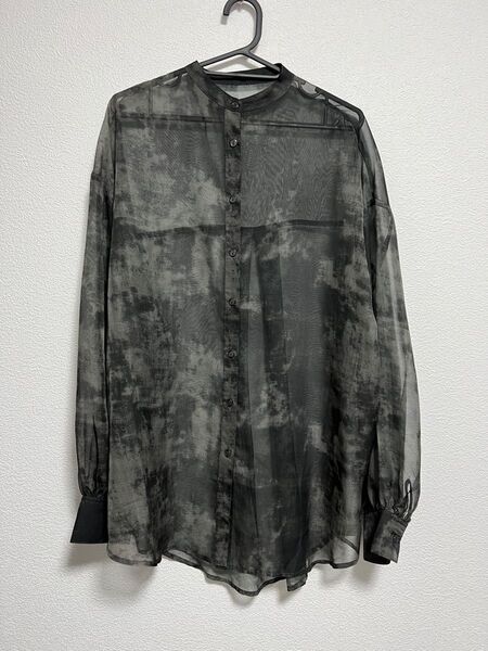 who's who gallery シアーシャツ ムラ染めスタンドカラーシャツ 黒 黒シャツ 春服 レディース おしゃれ シアー