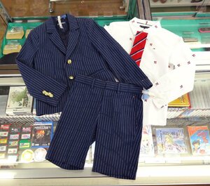 美品 TOMMY HILFIGER/トミーヒルフィガー キッズフォーマルセット ブレザー/ハーフパンツ/シャツ/ネクタイ 4点セット サイズ122 ストライプ