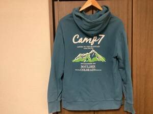 訳あり　CAMP7 キャンプセブン　 プルオーバーフード付きスウェット　Lサイズ　グリーン／ブルー系　やけあり　パーカー　送料無料