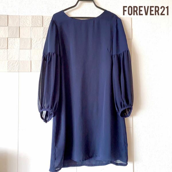 FOREVER21 トップス 6分袖 チュニック ブラウス S～M ネイビー