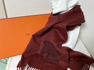 HERMES エルメス カシミヤ ホース 馬柄 マフラー ワインレッド H393780T