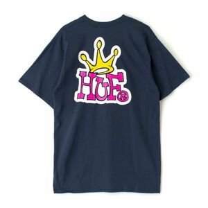 ② ハフ　HUF tシャツ カットソー　半袖　バックロゴ　ロゴ　クラウン　ネイビー 半袖Tシャツ　カットソー　