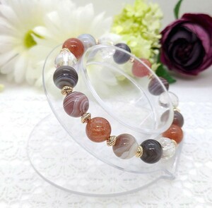 Art hand Auction Natural stone bracelet ◆ Botswana agate ◆ Mica sunstone ◆ Crystal ◆, handmade, Accessories (for women), others