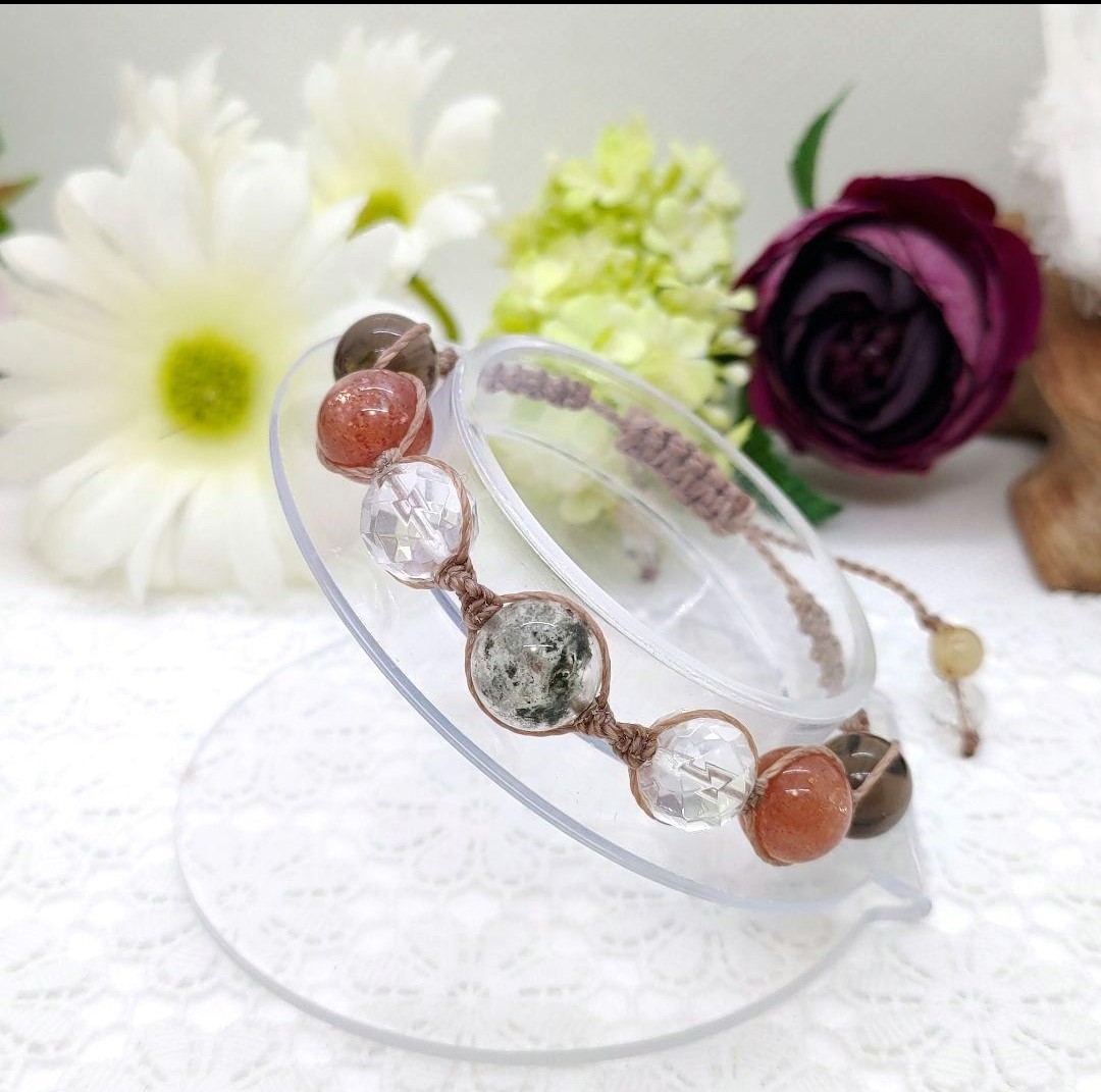 Natural stone macrame bracelet◆Garden quartz◆Sunstone◆Crystal, Handmade, Accessories (for women), others